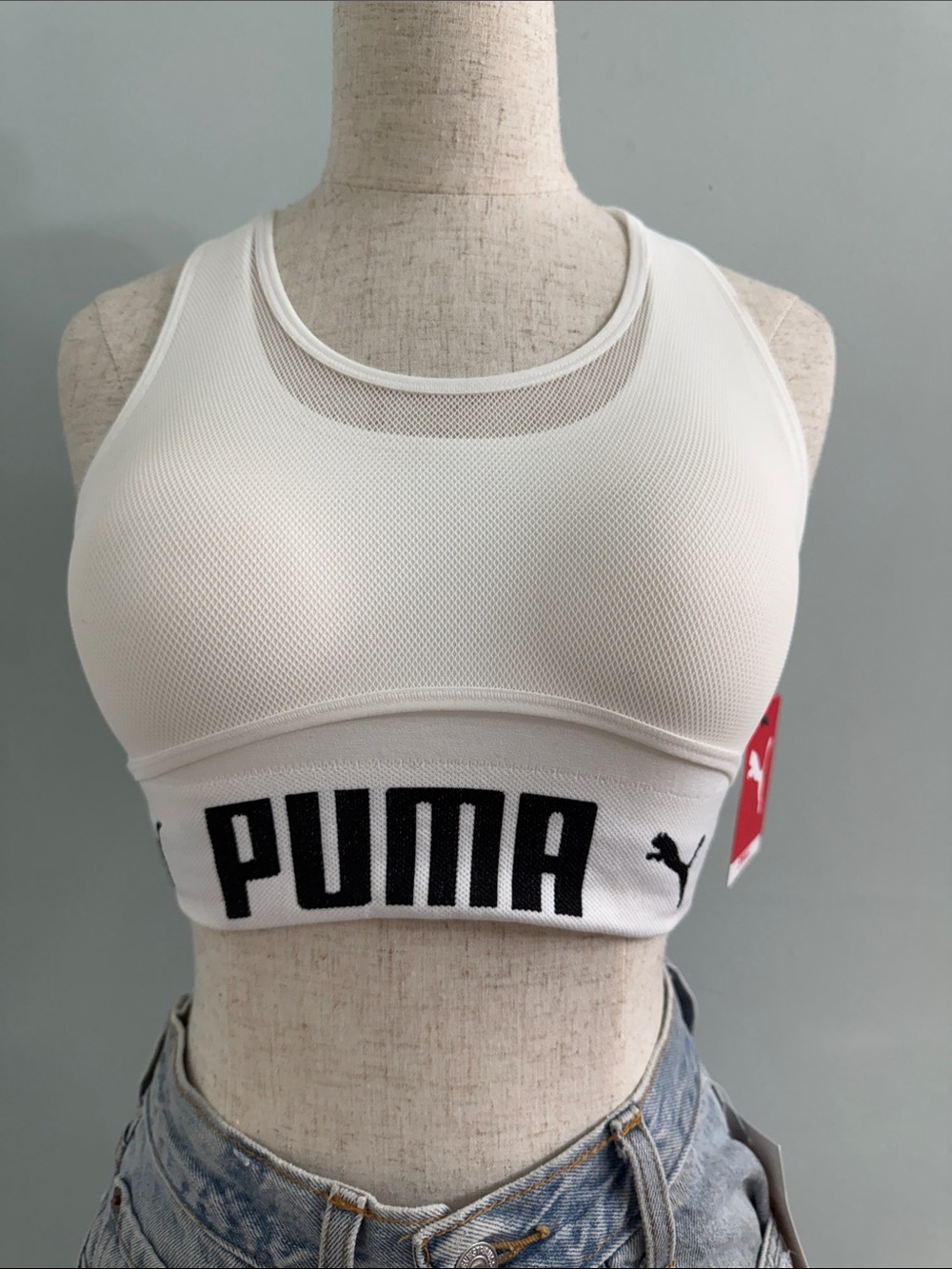 NWT Puma Sports Bra White Mesh Panel All Sizes S to XL